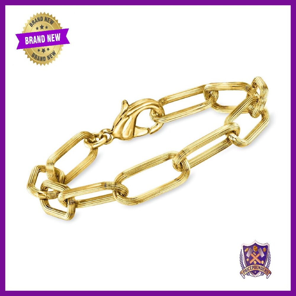 14kt Gold Plated Paper Clip Link Bracelet 8 Inch Lobster Clasp